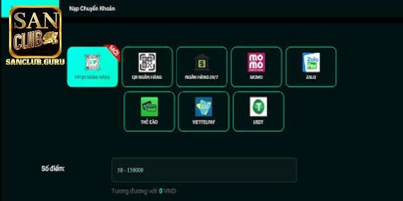 Các phương thức nạp tiền phổ biến tại Sanclub